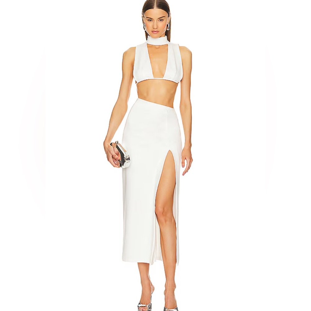 Elegant White Two-Piece Dress with Slit